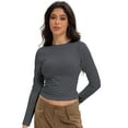 thumbnail image 3 of Womens Shirts Long Sleeve Crew Neck Ruched Stretch Basic Fitted Tee Shirts Tops, 3 of 6