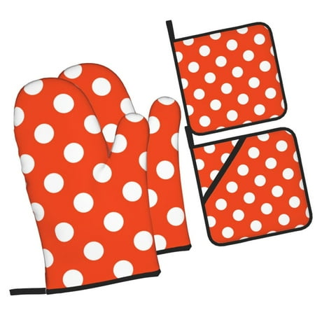 

Pofeuu Orange And White Polka Dot1 Print Oven Mitts and Pot Holders 4 pcs Set High Heat Resistant 500 Degree Extra Thicken Long Kitchen Cotton Oven Glove for Cooking