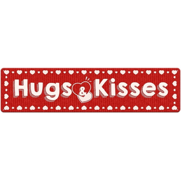Hugs and Kisses Love Heart Pattern Metal Tin Sign Valentine's Day Wall Art Decoration Home Farmhouse Bar Kitchen Living Room Coffee Corner White Day Decor Romantic Gift (Red, 4"x16")