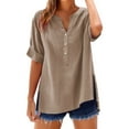 thumbnail image 3 of Outfmvch Gauze Tops for Women Casual Summer,Wrap Tops for Women,Cotton Linen Tops for Women,Button Up Shirt Women Short Sleeve,Linen Blouses for Women,Gauze Button Down Shirts for Women Khaki S, 3 of 9