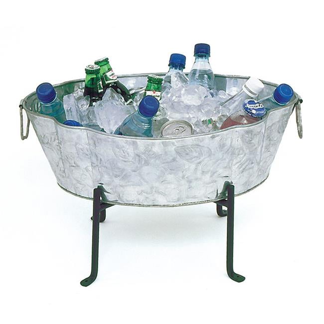 Achla C52S1 Embossed Oval Tub with Folding Stand, Galvanized Steel