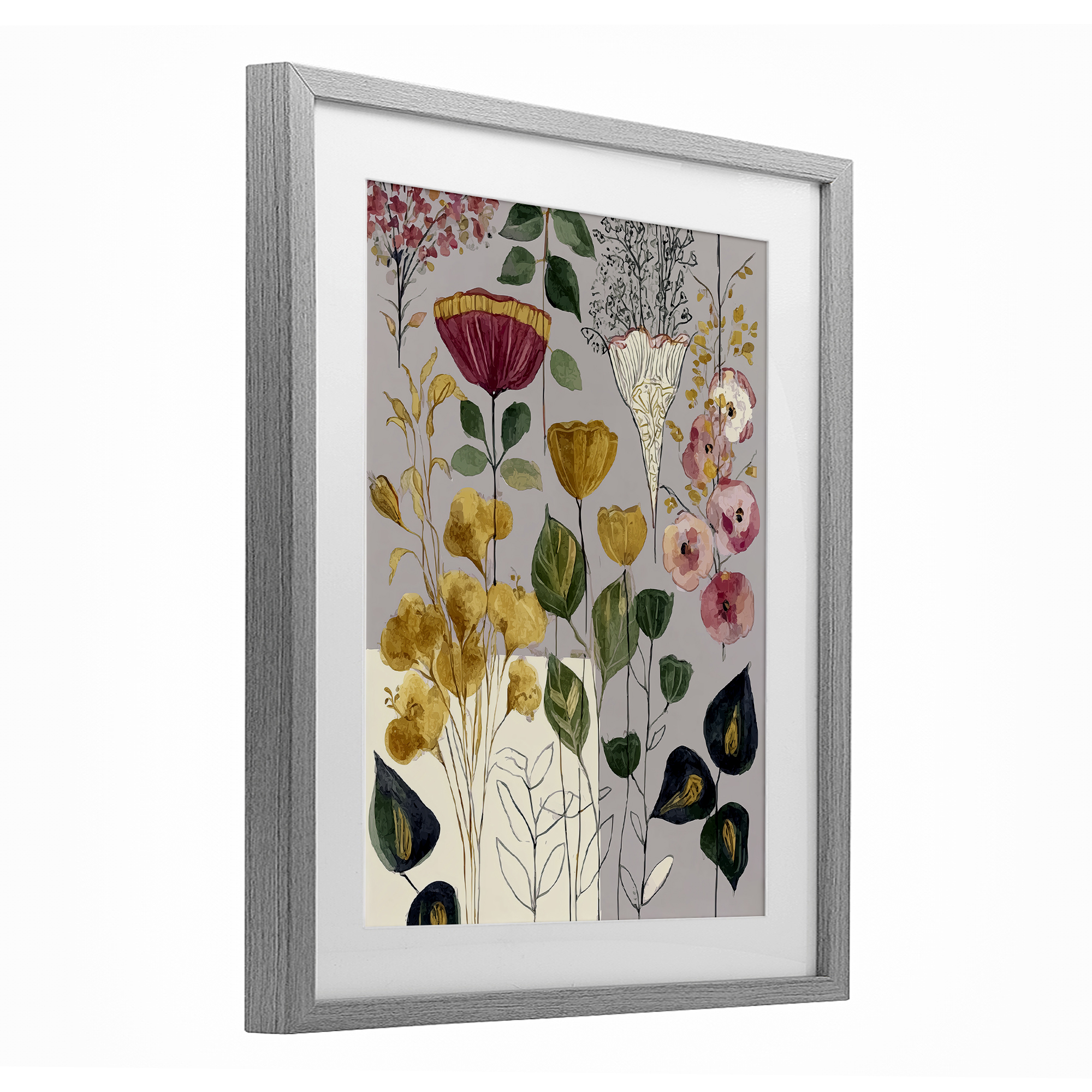 Playful Assumptions Foliage Gray Framed Print Under Glass, design by Annabelle Hall