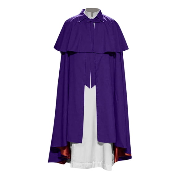 UTSJKR Mens Double‑Layer Medieval Full‑Length Cape, Lapel Collar with Bow Tie Cloak, Vintage Robe for Wizard Cosplay, Church Performance and Halloween Events Purple XXL