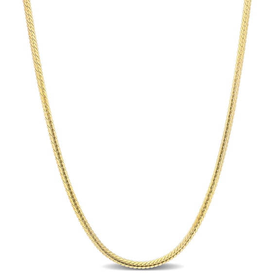 AMOUR 2mm Herringbone Chain Necklace In Yellow Plated Sterling Silver, 18 In