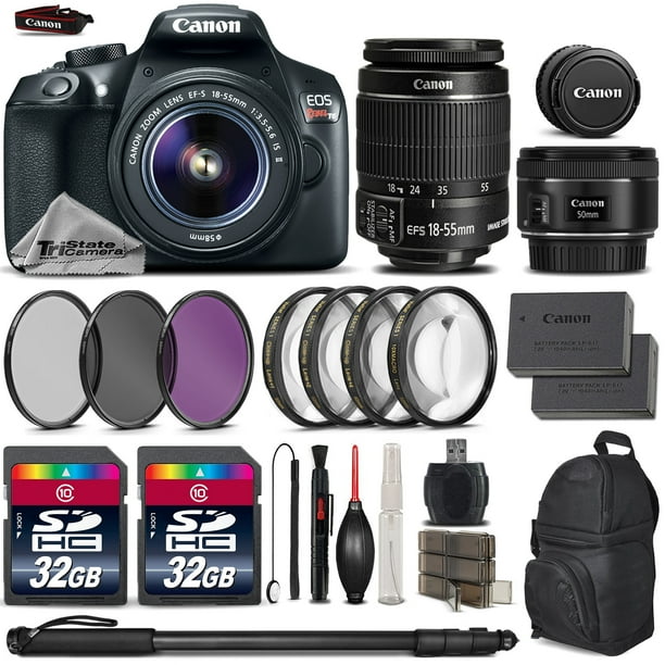 Canon Rebel T6 Camera + 1855mm Lens + 50mm LENS +EXT BATT +7PC FILTER KIT +64GB