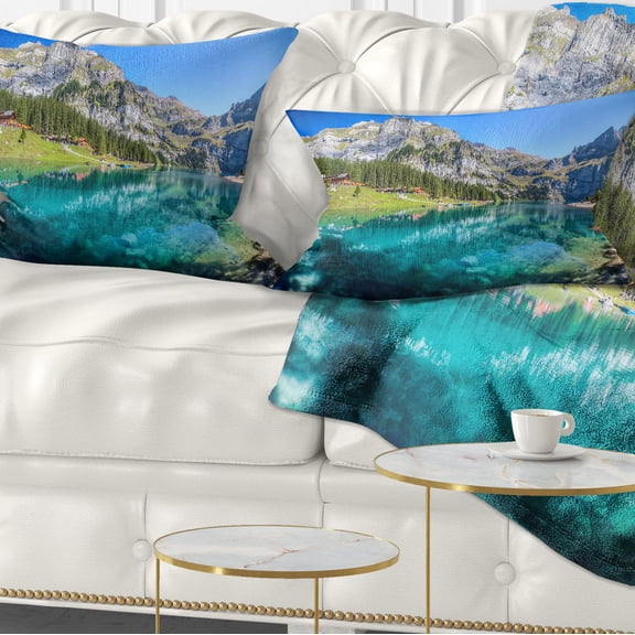 Designart Lake Oeschinen Switzerland - Landscape Printed Throw Pillow - 12x20