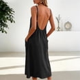 thumbnail image 2 of Women's Linen Dresses Solid Color Summer Beach Vacation Plus Size Sleeveless Flowy Loose Maxi Sundress Boat Neck Button Down Breathable Gauze Dress, 2 of 7
