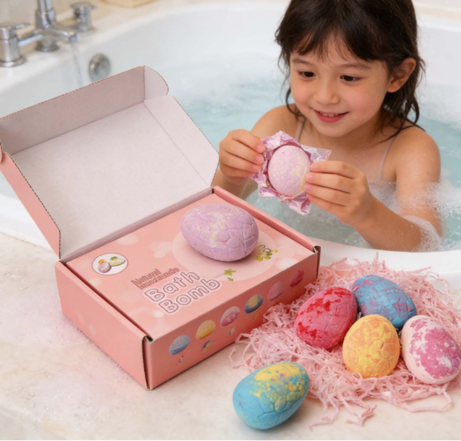 BUDAO00 Bath Bomb Gift Set with Surprise Inside, 6Pcs Colorful Handmade Kids Safe and Gentle Spa Bath Fizz Balls Kit, Birthday Christmas Gift