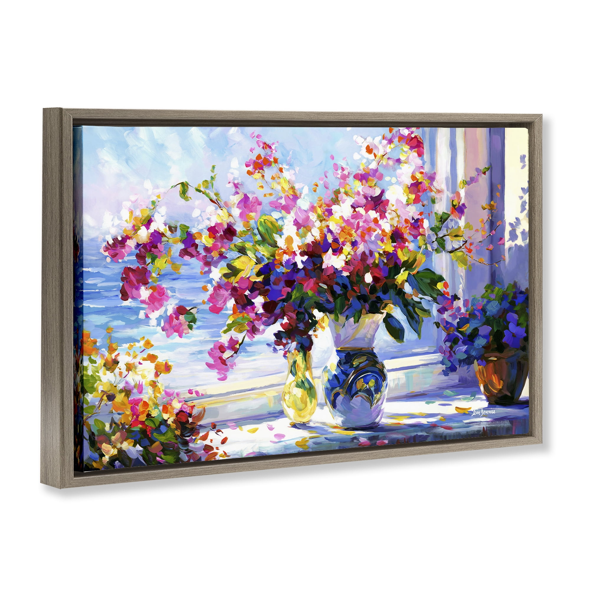 Stupell Industries Morning Sun Blooms Botanical & Floral Painting Brown Floater Framed Art Print Wall Art, 31 x 21