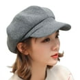 thumbnail image 5 of Ladies Beret Short Brim Plush Retro Dome Solid Color Headpiece Lightweight English Style Octagonal Cap Peaked Cap for Shopping Travel Dating, 5 of 8