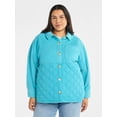 thumbnail image 2 of Terra & Sky Women's Plus Size Quilt Mix Button Front Shacket with Long Sleeves, Sizes 1X-5X, 2 of 6