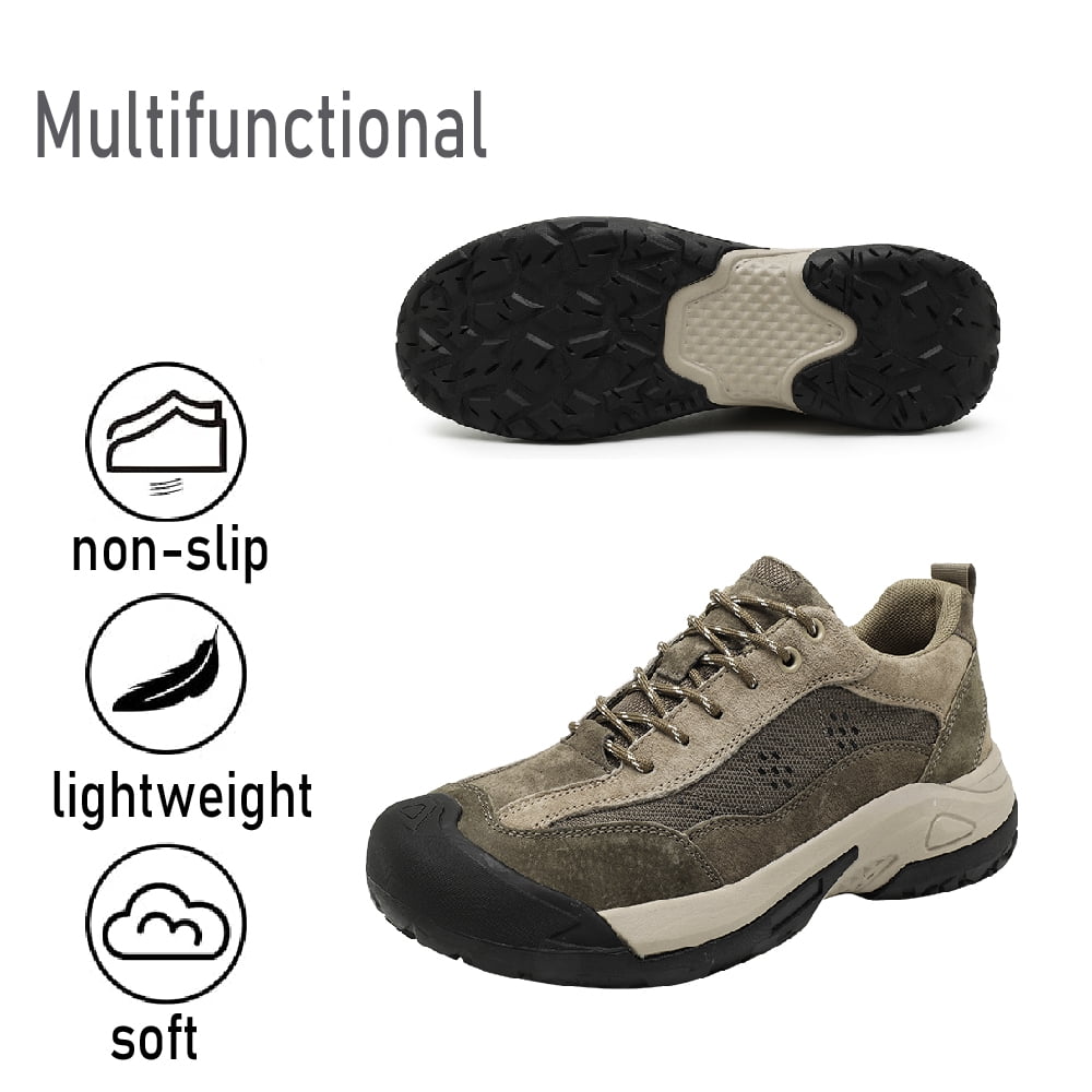 Mens Leather Outdoor Hiking Shoes Casual Breathable Sneakers Non-slip Wearable Work Shoes Comfortable Driving Shoes Brown 9 UK