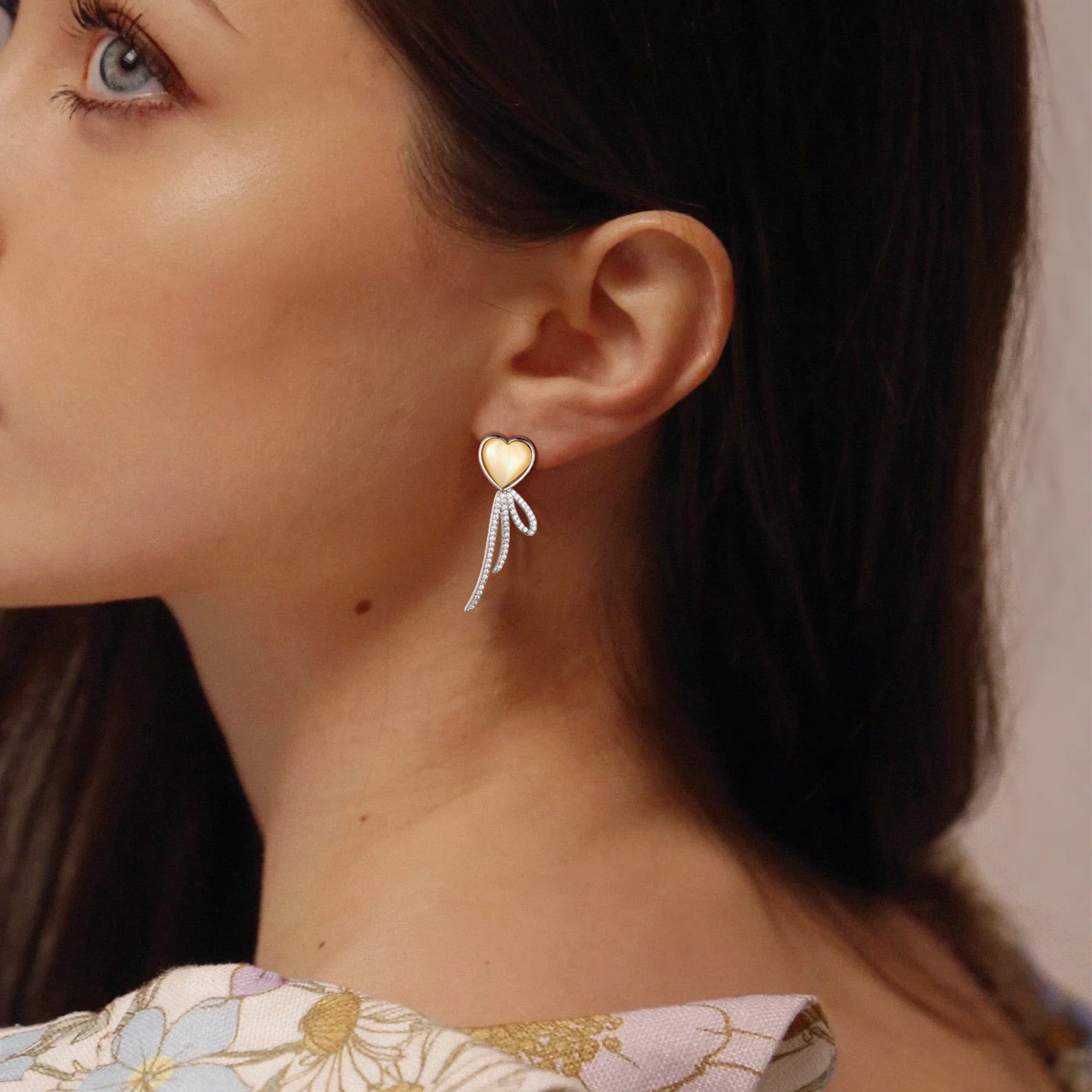 Beautlace Heart Earrings Studs,Versatile 2-in-1 White Pearl Shell Sterling Silver Dangle Earrings Birthday/Valentines/Christmas Gifts for Women