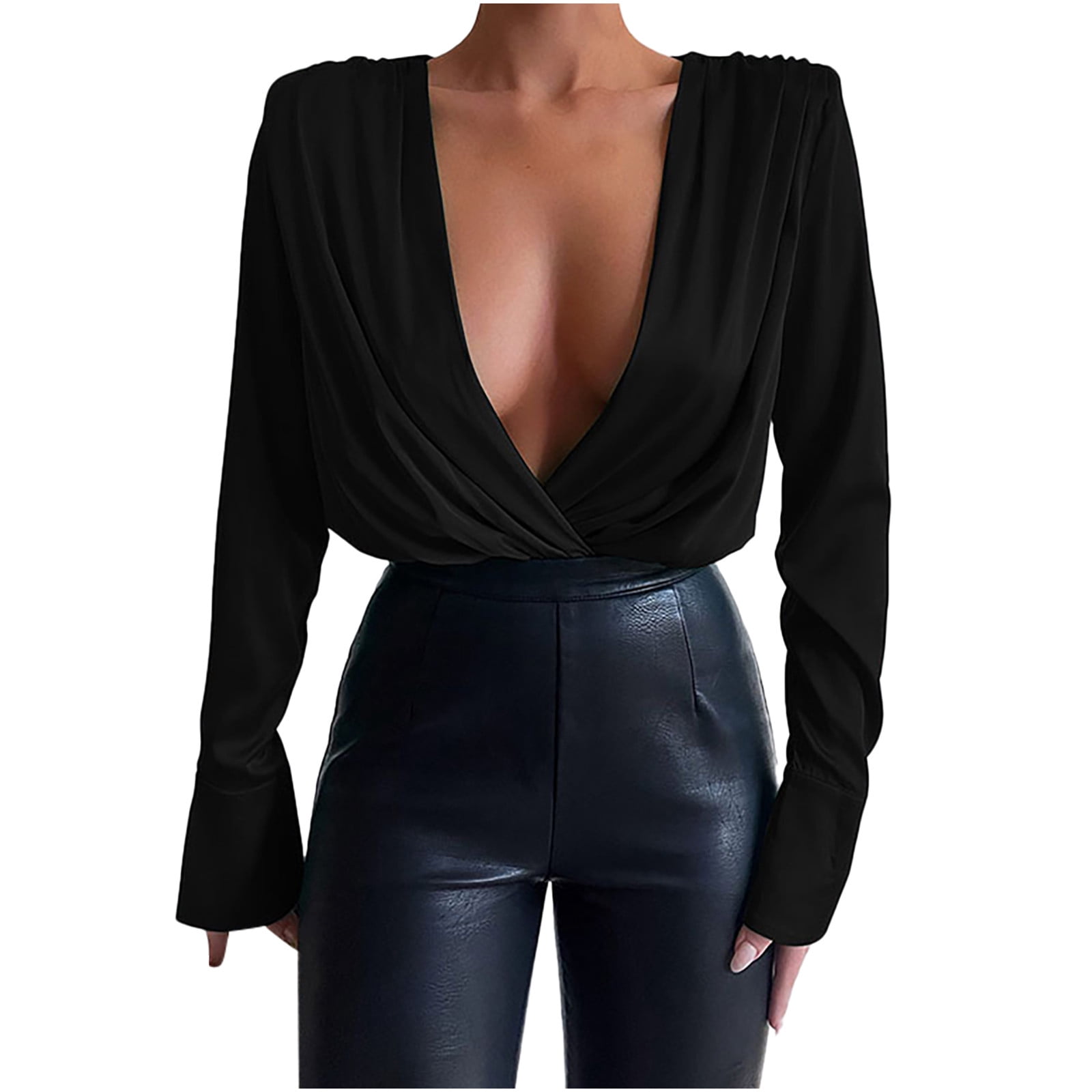 DPTALR Women Casual Solid Deep V-Neck 