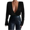 thumbnail image 1 of Moda mujer Casual sólido Sexy cuello en V profundo hombreras manga larga camisa mono Tops Pompotops gfhjh22523, 1 of 5