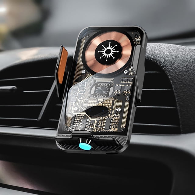 Cargador de coche inalámbrico de 15W, cargador de coche con sujeción automática, soporte de salida de aire, soporte para teléfono Negro Hugo Soporte para teléfono para montaje en automóvil