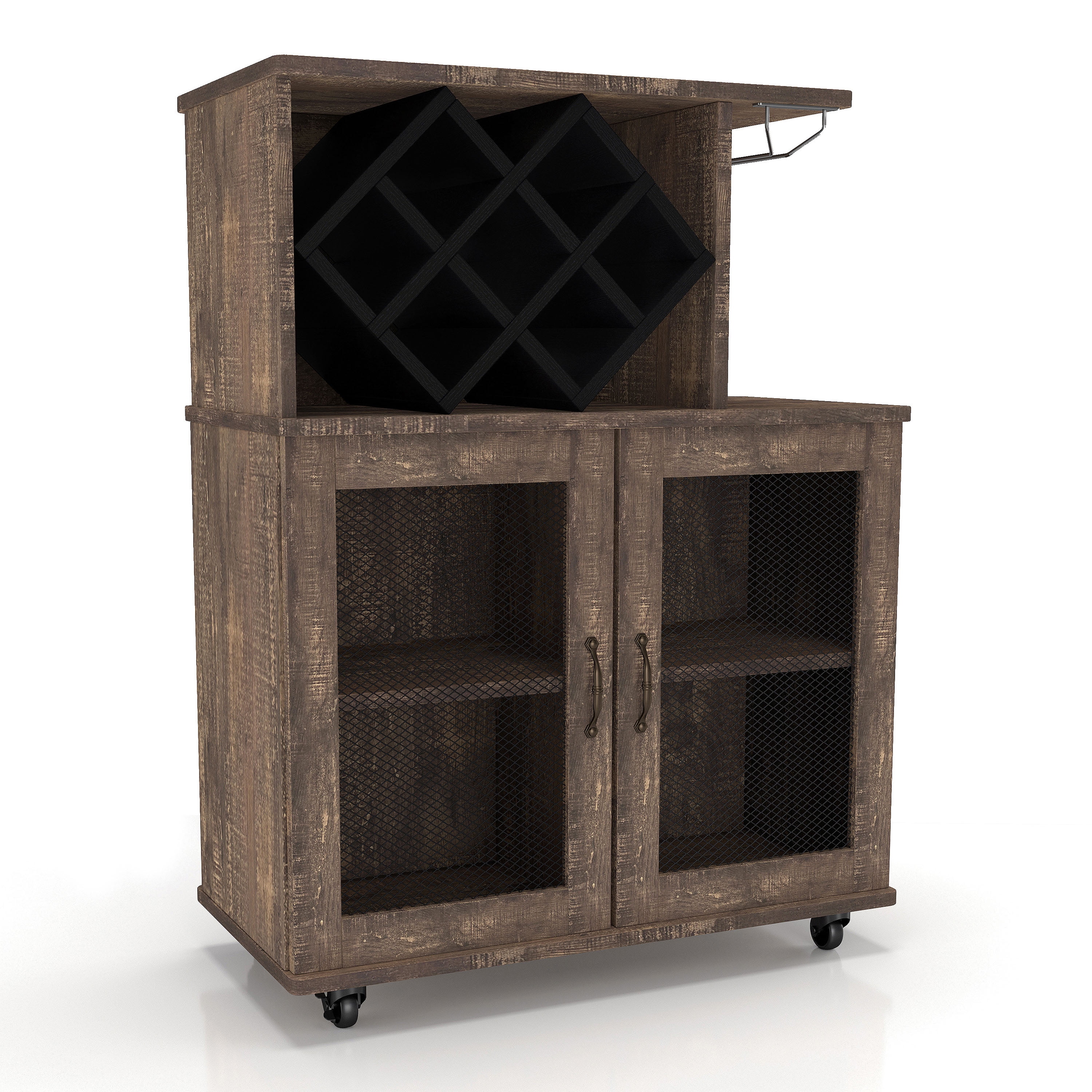 Furniture of America Craden Wood Multi-Storage Mini Bar, Reclaimed Oak
