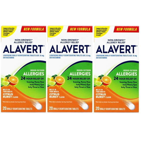 ALAVERT Allergy Relief, Orally Disintegrating Non-Drowsy Antihistamine Tablets, 20 Count, 3 Pack