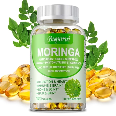 Moringa Capsules 1000mg - Energy, Improves Digestion and Gut Health, Immune Support, Antioxidants - 120 Capsules