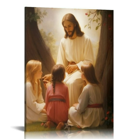 COMIO Jesus Christ with Children Wall Art Canvas Wall Decor Christian Pictures Prints Paintings for Living Room Bedroom Church Decorations Modern Home Print Painting