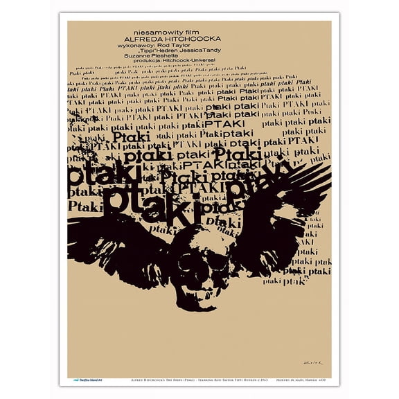 Alfred Hitchcock’s The Birds (Ptaki) - Starring Rod Taylor Tippi Hedren - Vintage Polish Film Movie Poster by Bronislaw Zelek c.1963 - Master Art Print (Unframed) 9in x 12in