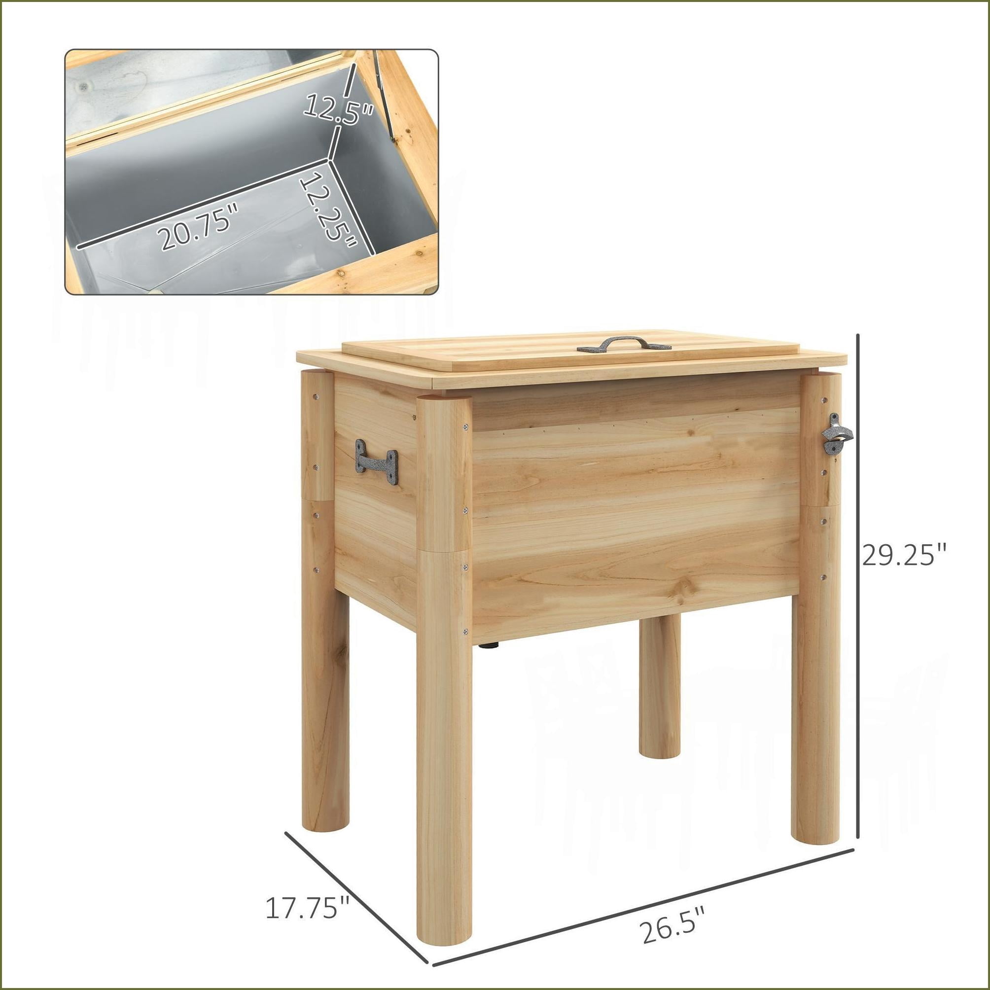 Patio 54Qt Solid Wood Outdoor Beverage Cooler, Built-in Opener for Backyard Deck Pool Party | Natural | Steel