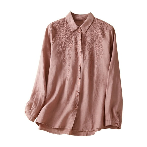 Women's Cotton Linen Shirts Button Down Lapel Collar Tunic Tops Casual Work Office Blouse Spring Summer Comfy T Shirts