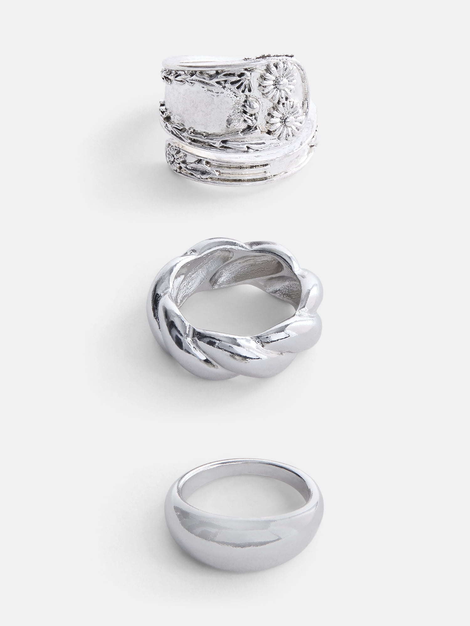 No Boundaries Women’s Etched Flower Rings, 3 Pack