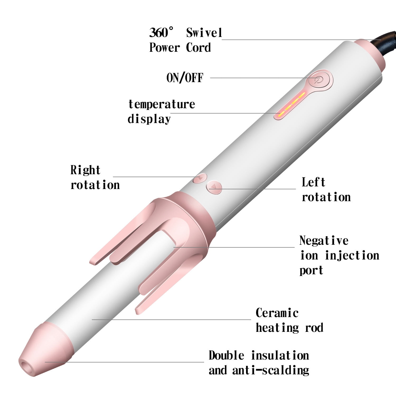 Professional Automatic Rotating Curling Iron, 1 Inch Ceramic Hair Curler for Effortless Beach Waves, Anti-Scald Automatic Styling Wand with 4 Precise Heat Settings, Black & Rose Gold