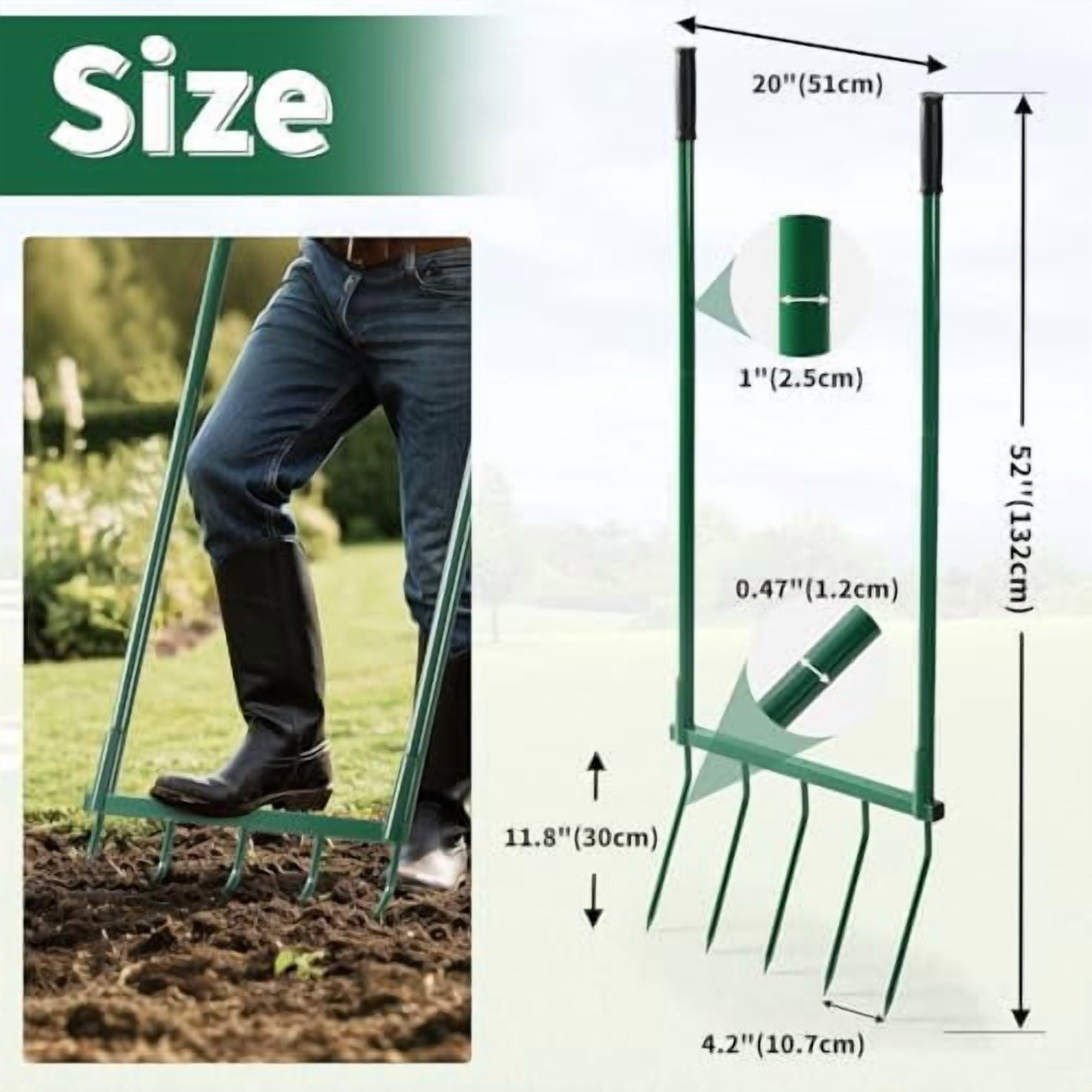 Broadfork Garden Tool with Steel Handle Heavy Duty Five Tines Broad Fork for Gardening Loosening and Aerating Soil, U-Shaped Design Hand Tiller, Compost Turner and Aerator$$Garden & Patio