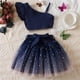 thumbnail image 2 of Odeerbi 3-8 Años Niñas Conjuntos de Verano Punto Elástico Top de Un Hombro Con Falda de Tul Brillante Conjunto de Dos Piezas Falda de Princesa Con Lazo de Encaje Y Volantes, 2 of 9