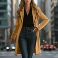 thumbnail image 6 of ClodeEU Women's Long Casual Retro Velvet Color Block Lapel Collar Coat with Pockets,Trendy Trench Coat Khaki,Womens Plus XL, 6 of 8