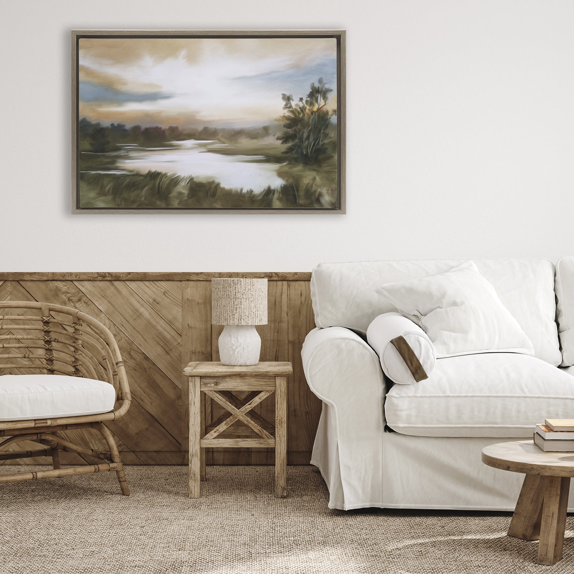 Stupell Industries Sunset Pond Countryside Brown Framed Floater Canvas Wall Art, design by Kim Allen