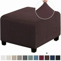 3 Sizes Square Jacquard Durable Customized Stretch Footrest Ottoman Cover Folding Storage Stool Furniture Protector Slipcover (Dark Brown,S)