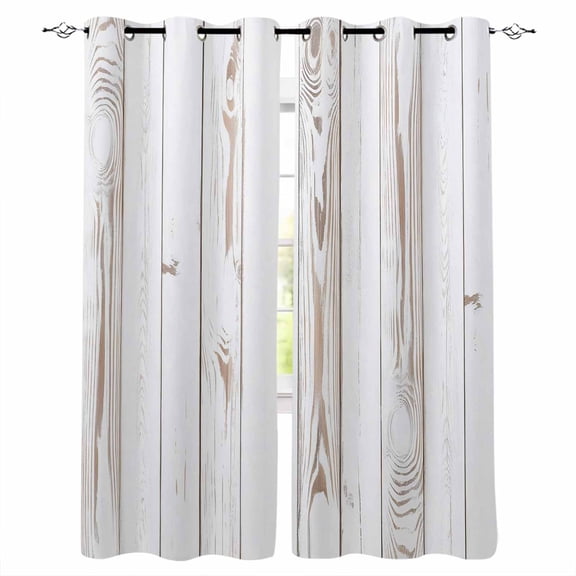 Fsddascl White Wood Grain Blackout Curtains for Bedroom/Living Room, Thermal Insulated Kitchen Curtains, Country Farmhouse Wooden Plank Grommet Darkening Window Treatment Drapes 42"x84"x2