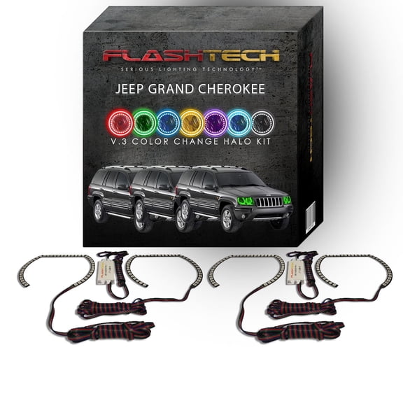 Flashtech RGB Multi Color Changing LED Halo kit for 99-04 Jeep Grand Cherokee Headlights