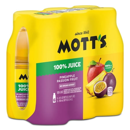 MOTT’S 100% PINEAPPLE PASSION FRUIT JUICE BLEND, 8 FL OZ, 6 COUNT BOTTLES