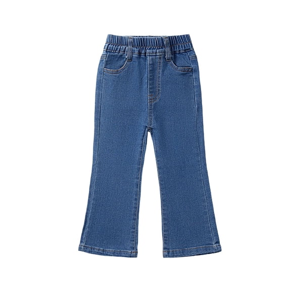 YunPes Toddler Girls Flared Jeans Elastic Waist Slim Fit Denim Pants with Pockets Kids Casual Fashion Denim Jeggings for 1-7Y