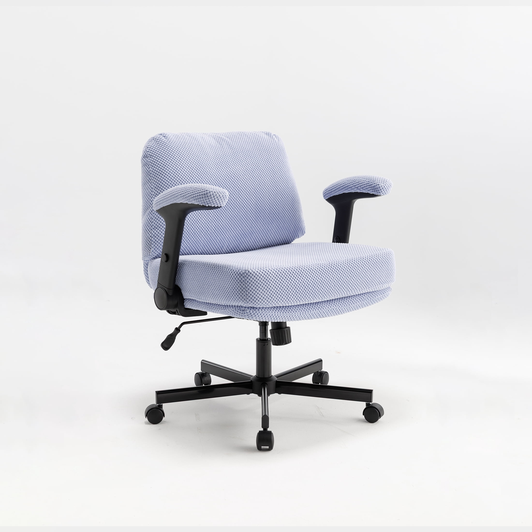 Criss Cross Chair with Flip-up Armrests, Wide Cross Legged Office Chair, Fabric Ergonomic Desk Chair with Wheels, Lumbar Support, Swivel Vanity Chair for Home Office, Bedroom, Study Purple