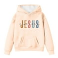 thumbnail image 4 of Girls Long Sleeve Sweatshirts Jesus Letter Print Kids Casual Crewneck Loose Fit Pullover with Pockets,Beige,5-6 Years, 4 of 4