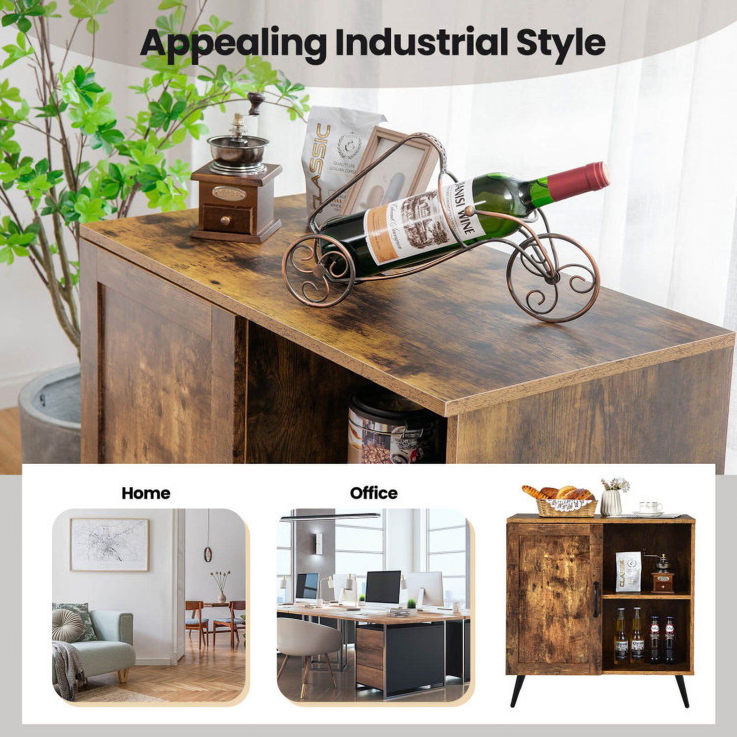 Finihen Kitchen Storage Cabinet, Buffet Sideboard, Mid-century Storage Cabinet with Single Door and Adjustable Shelves, for Dining Room, Kitchen, Living Room, Rustic Brown Finihen Kitchen Storage Cabinet, Buffet Sideboard, Mid-century Storage Cabinet with Single Door and Adjustable Shelves, for Dining Room, Kitchen, Living Room, Rustic Brown