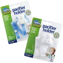 Baby Buddy Infant Pacifier Holder Clip, Bear Design, Snaps to Paci or Teether, Blue-White, 2 Pack