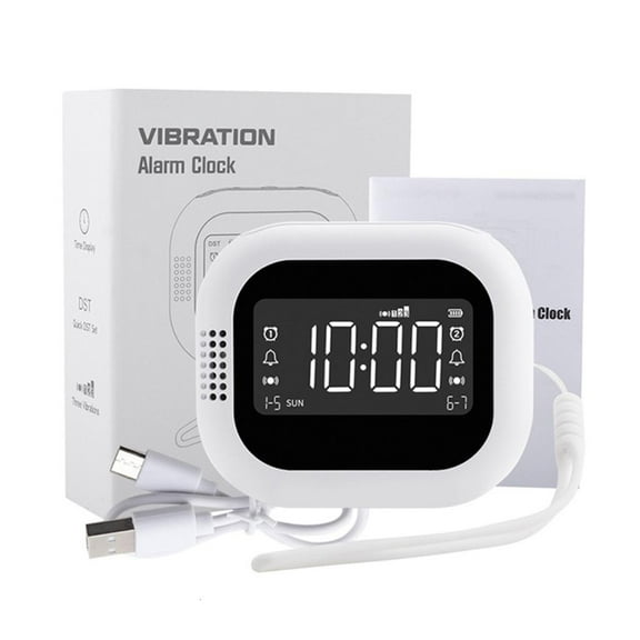 WE-POLUJ Rechargeable Vibrating Alarm Clock with Adjustable Vibration Level and Sound 2 Alarm Snoozes Function for Heavy Sleepers