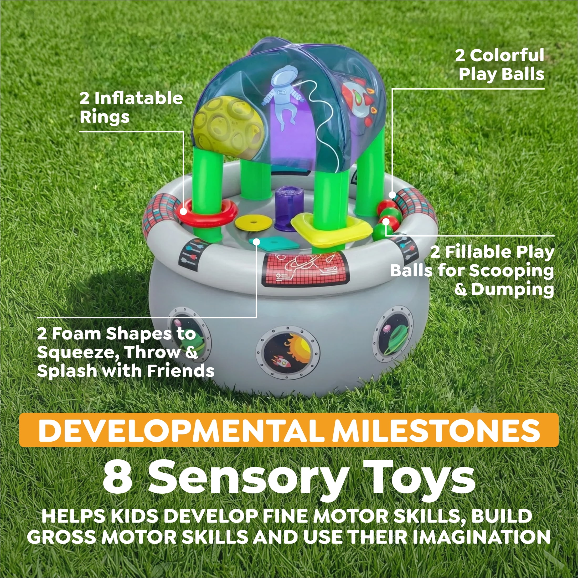 Play Day Space Station Inflatable Kids Water Table 30" x 30" x 35"