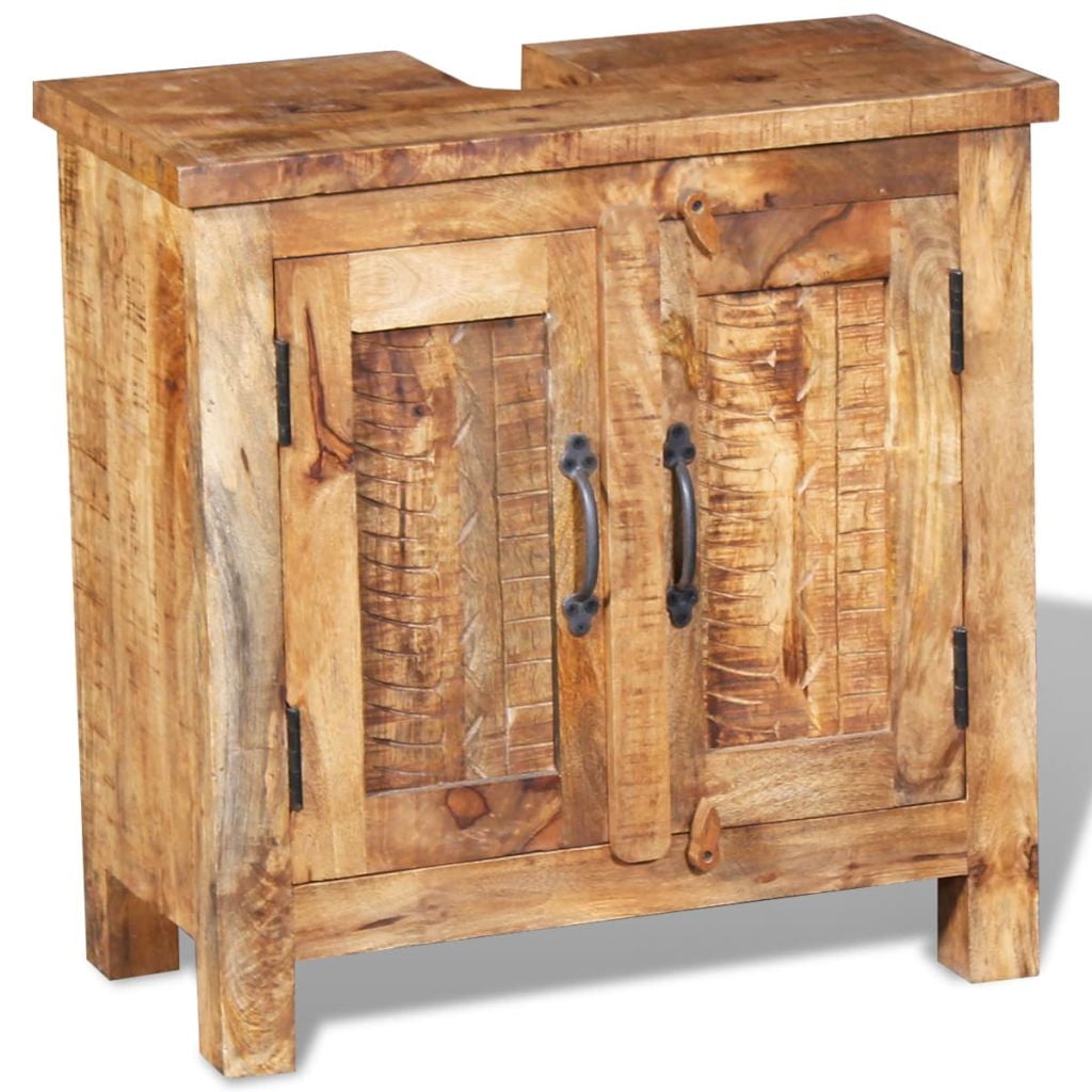 Kepooman Bathroom Solid Mango Vanity Cabinet Set with 2 Doors & Mirror, Brown Kepooman Bathroom Solid Mango Vanity Cabinet Set with 2 Doors & Mirror, Brown