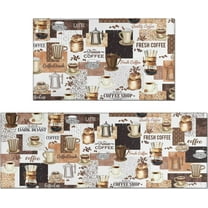 Coffee Kitchen Rug Set of 2, Vintage Coffee Kitchen Decorative Floor Mats for Kitchen Sink Laundry Room, 17x30 17x47 Inch