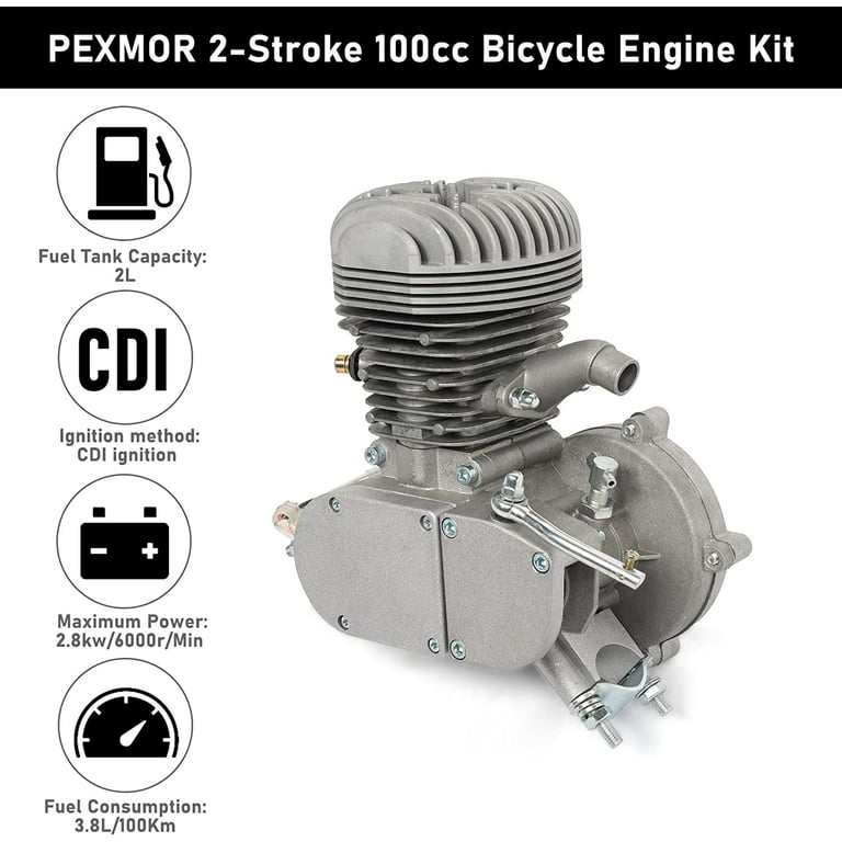PEXMOR 100cc Bicycle Motor Engine Kit, 2-Stroke Petrol Gas Motor Motorized  Bike Kit, Gas Bike Conversion Refit Set Super Fuel-efficient for 26 28 V  Frame Bicycle 