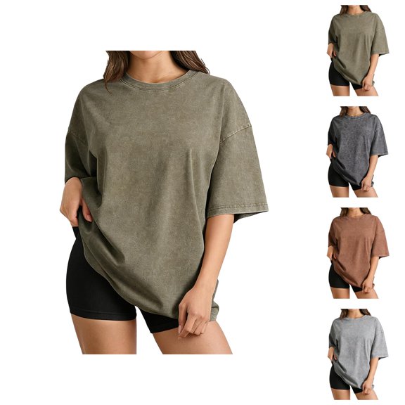 Womens Summer Tops Short Sleeve Crewneck Loose Fit T Shirts for Women Oversized Casual Basic Tee Street Fashion