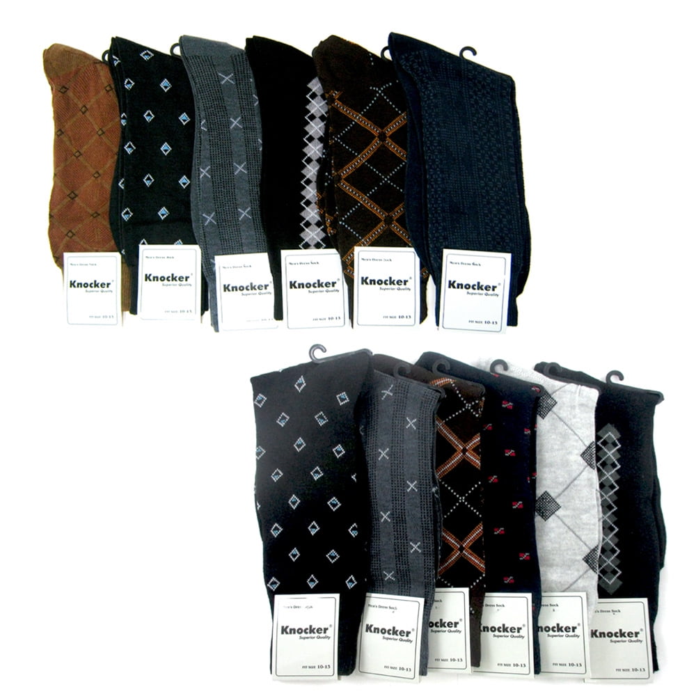 12 pairs Men Multi Color Patterned Cotton Casual Dress Socks Size 10-13