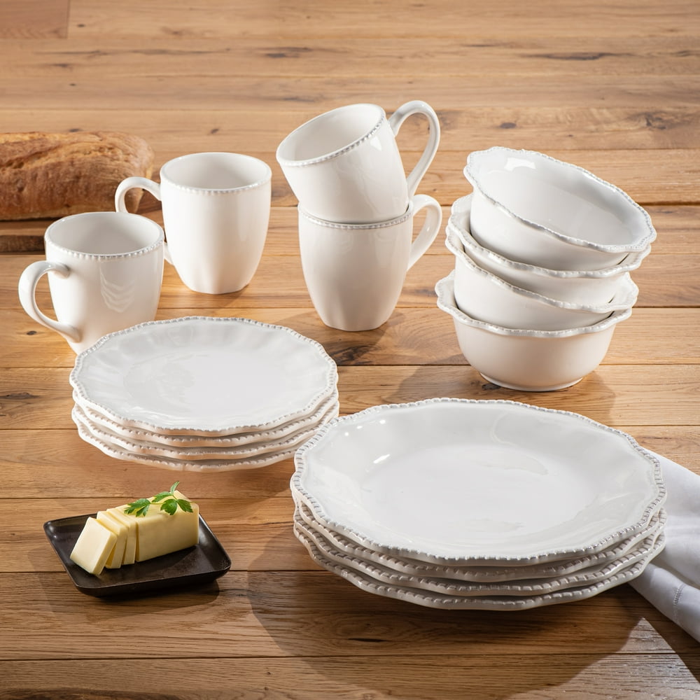 American Atelier Bianca Scallop Bead 16Piece Dinnerware Set Walmart